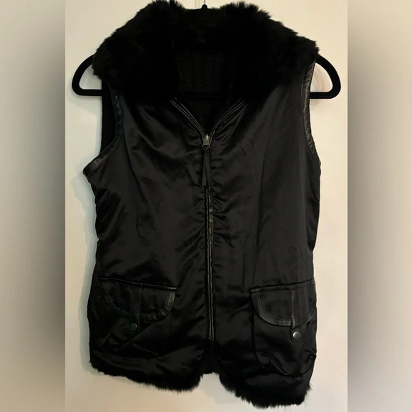 Gianfranco Rossi Womens Reversible Vest Rabbit Fur-Satin Bodice Sweater Sz Small - Picture 2 of 11